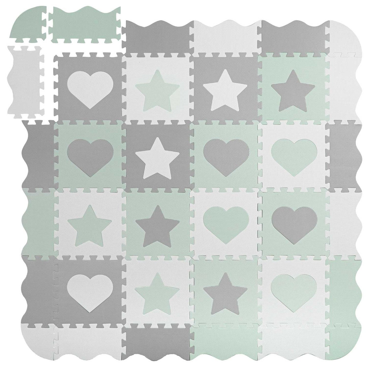 Speelmat - Extra Dikke EVA Foam - 151x151 cm - Wit/Grijs/Mint