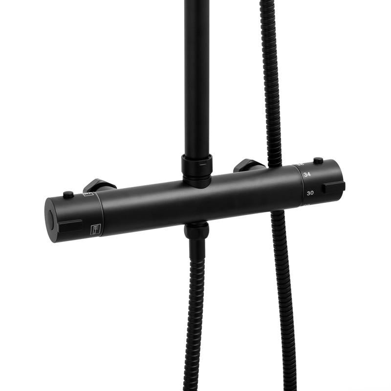 Doucheset - Thermostaatkraan met Regendouche 20cm en Handdouche - Zwart