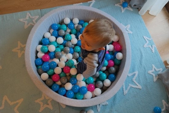 BALLENBAK - 300 Ballen - Wasbare Hoes - Wit/Grijs/Turquoise - 90cm