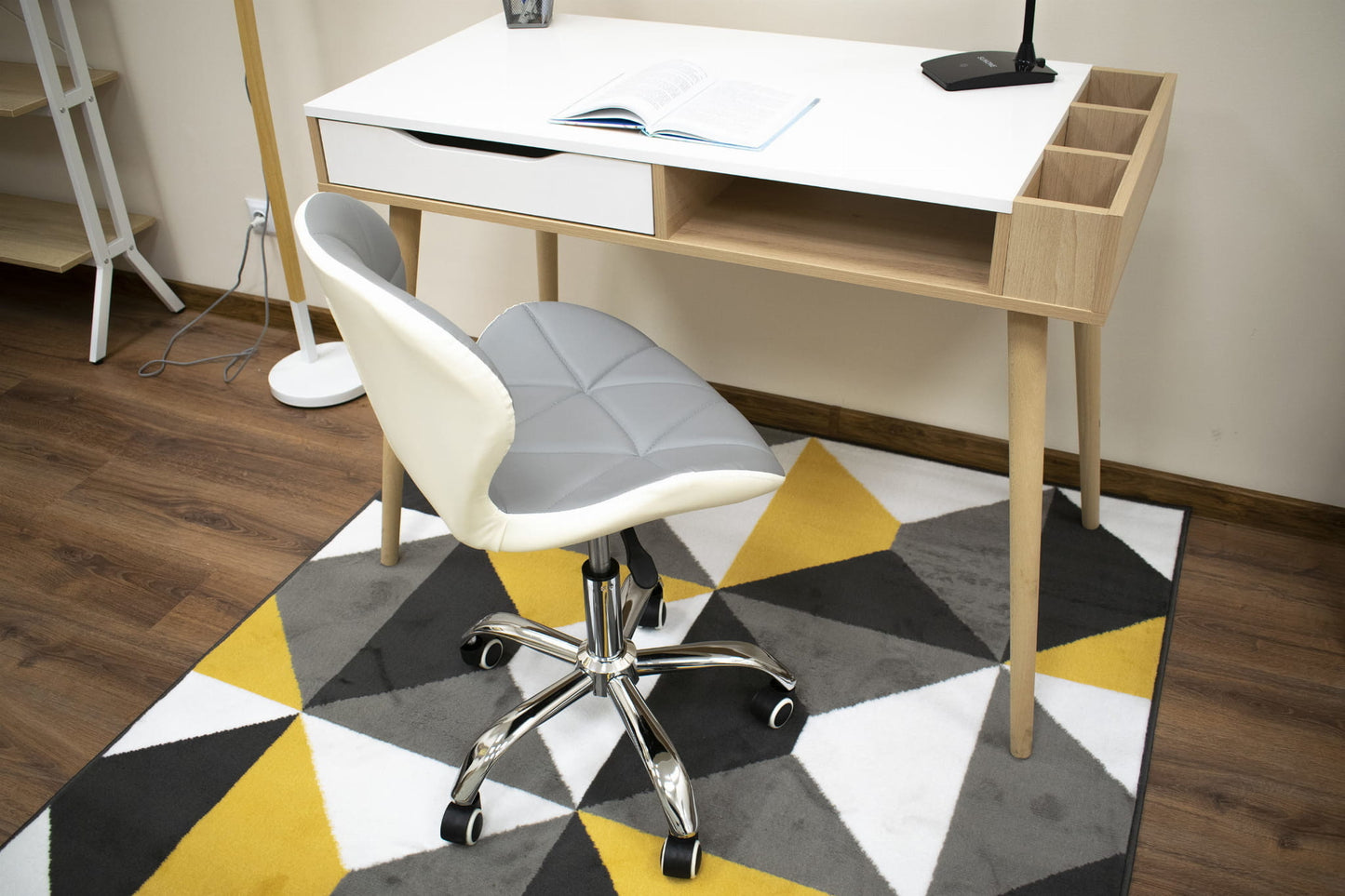 BUREAUSTOEL - Ergonomisch, Draaibaar, Eco-leer - Grijs/Wit