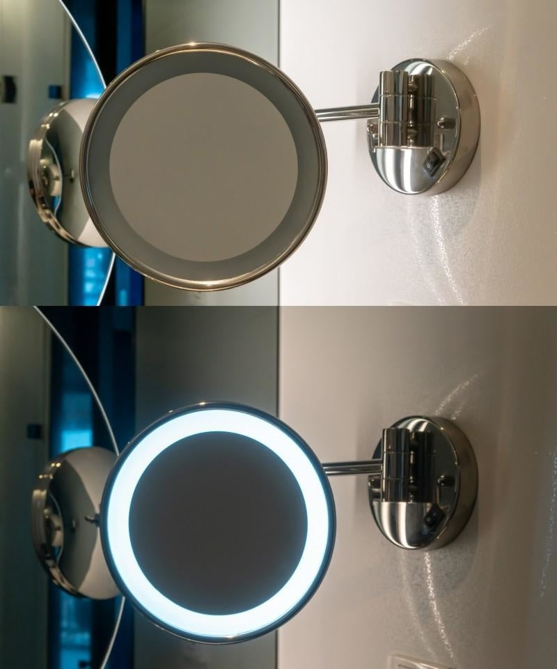 MAKE-UP SPIEGEL - LED-verlichting-360° rotatie-dubbelzijdig - chroom