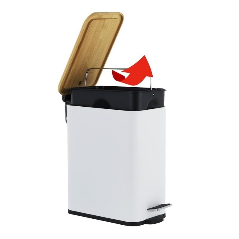 Pedaalemmer - Staal en Bamboehout - Wit - 5L