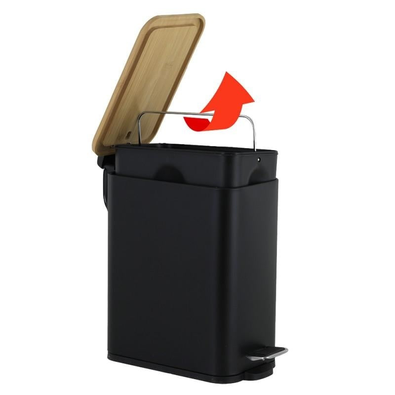 Pedaalemmer - staal en bamboehout, 5L, mat - zwart