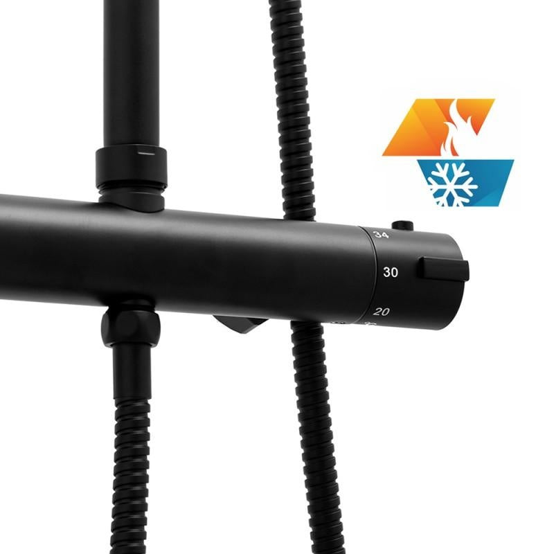Doucheset - Thermostaatkraan met Regendouche 20cm en Handdouche - Zwart