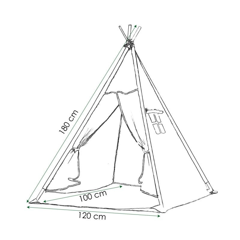 TIPI speeltent - katoen met zigzag patroon - beige/zwart 160cm