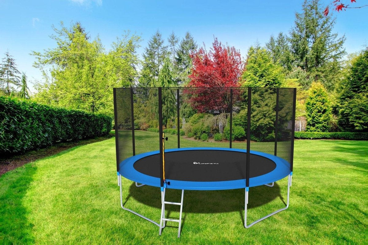 Trampoline - veiligheidsnet-ladder-150 kg - blauw-404 cm