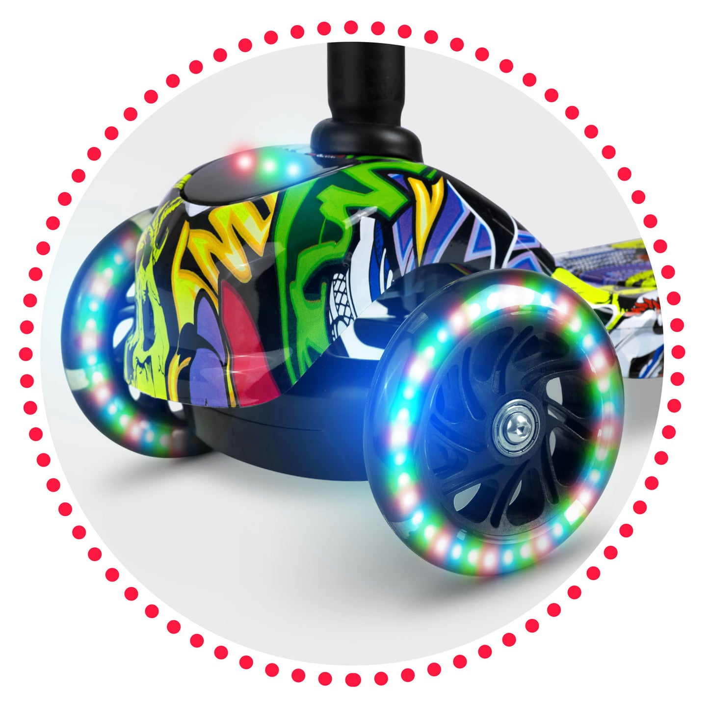 Kinderstep - 3 wielen met LED-verlichting - Zwart met multicolor graffiti