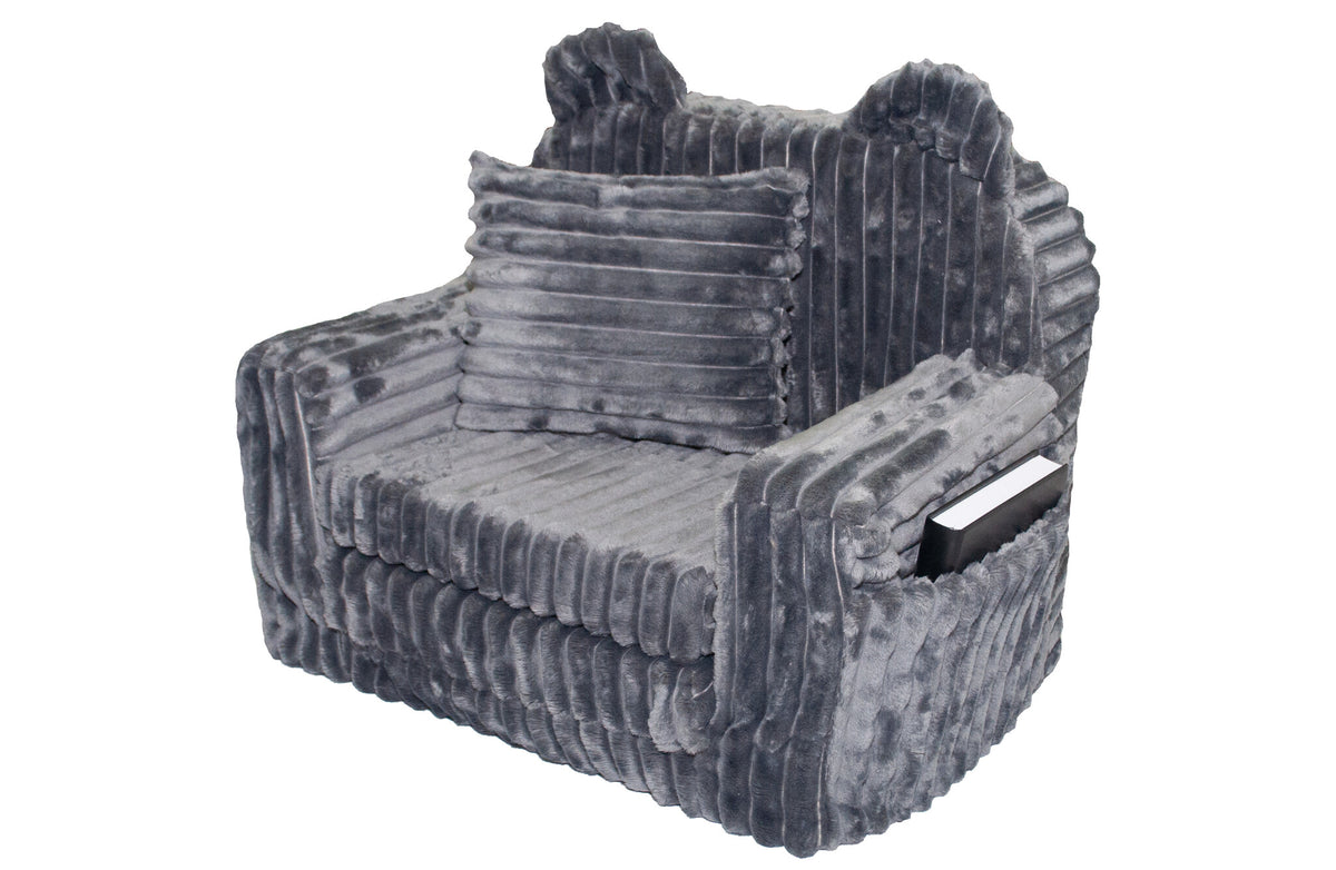kinderfauteuil - slaapbankje - corduroy - grijs