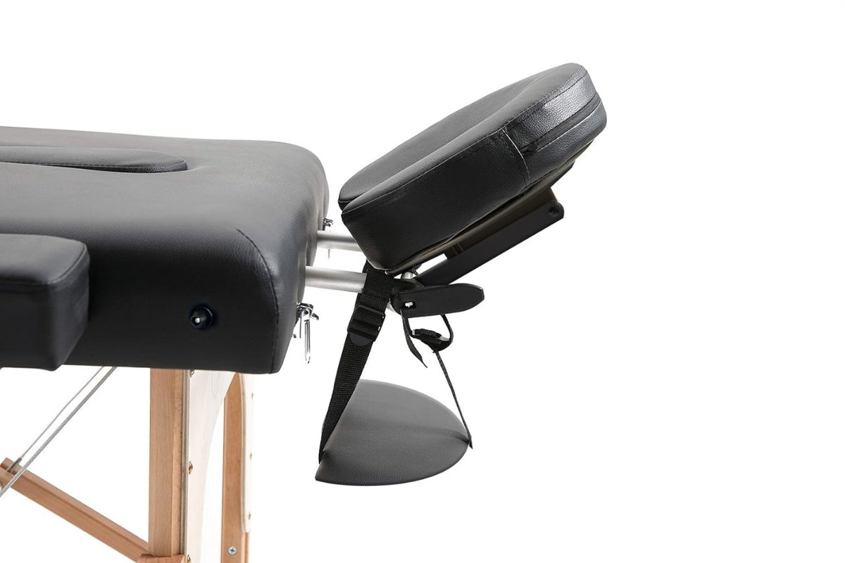 MASSAGETAFEL - 3 Secties, Verstelbare Hoofdsteun, Opvouwbaar - Zwart 185x70 cm