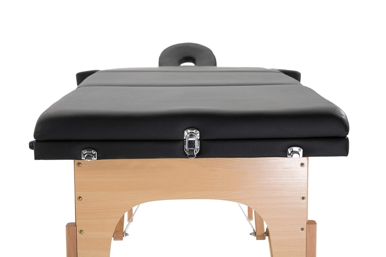MASSAGETAFEL - 3 Secties, Verstelbare Hoofdsteun, Opvouwbaar - Zwart 185x70 cm
