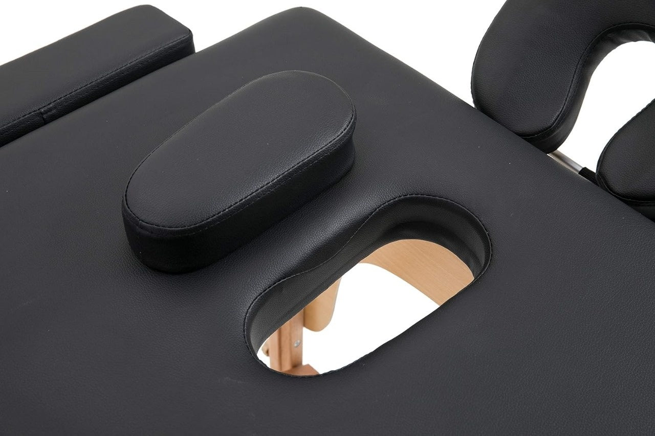 MASSAGETAFEL - 3 Secties, Verstelbare Hoofdsteun, Opvouwbaar - Zwart 185x70 cm