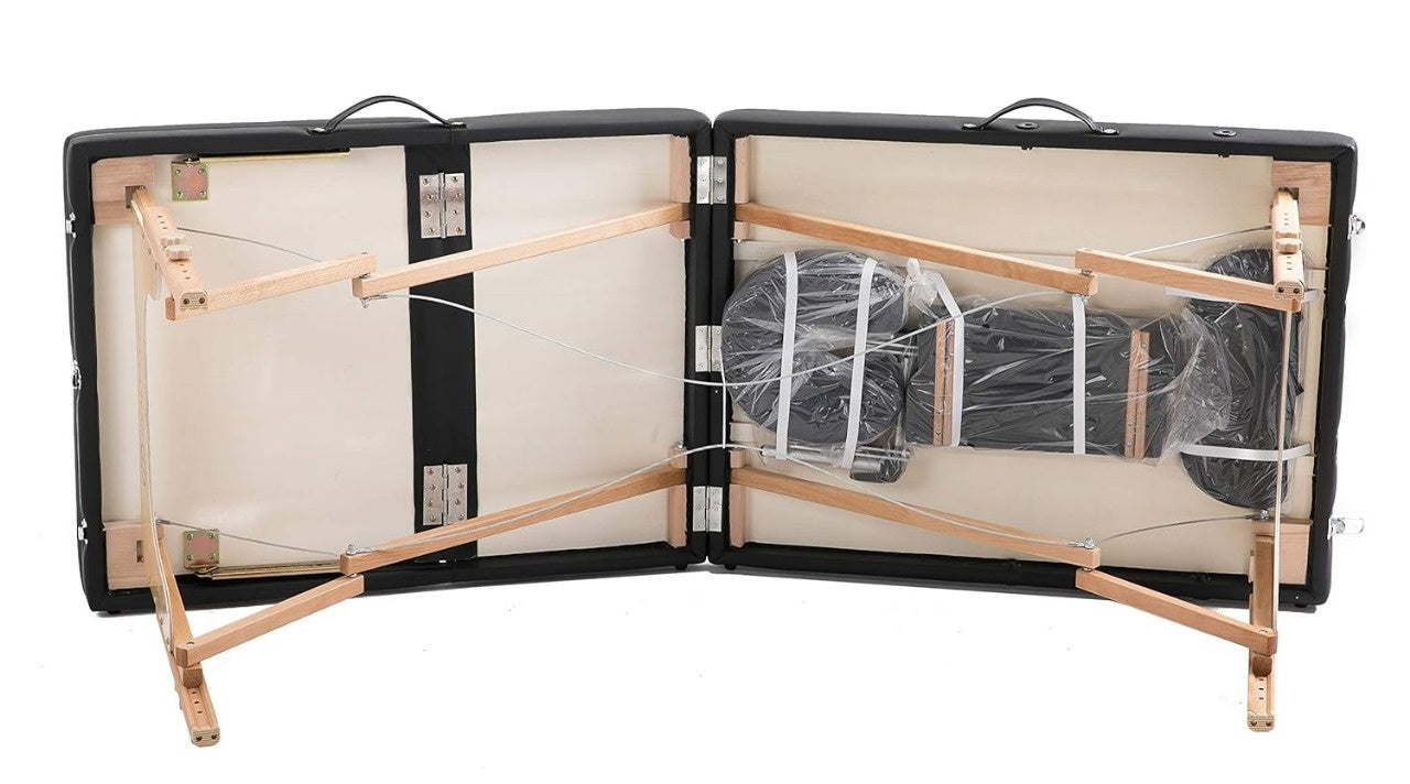 MASSAGETAFEL - 3 Secties, Verstelbare Hoofdsteun, Opvouwbaar - Zwart 185x70 cm