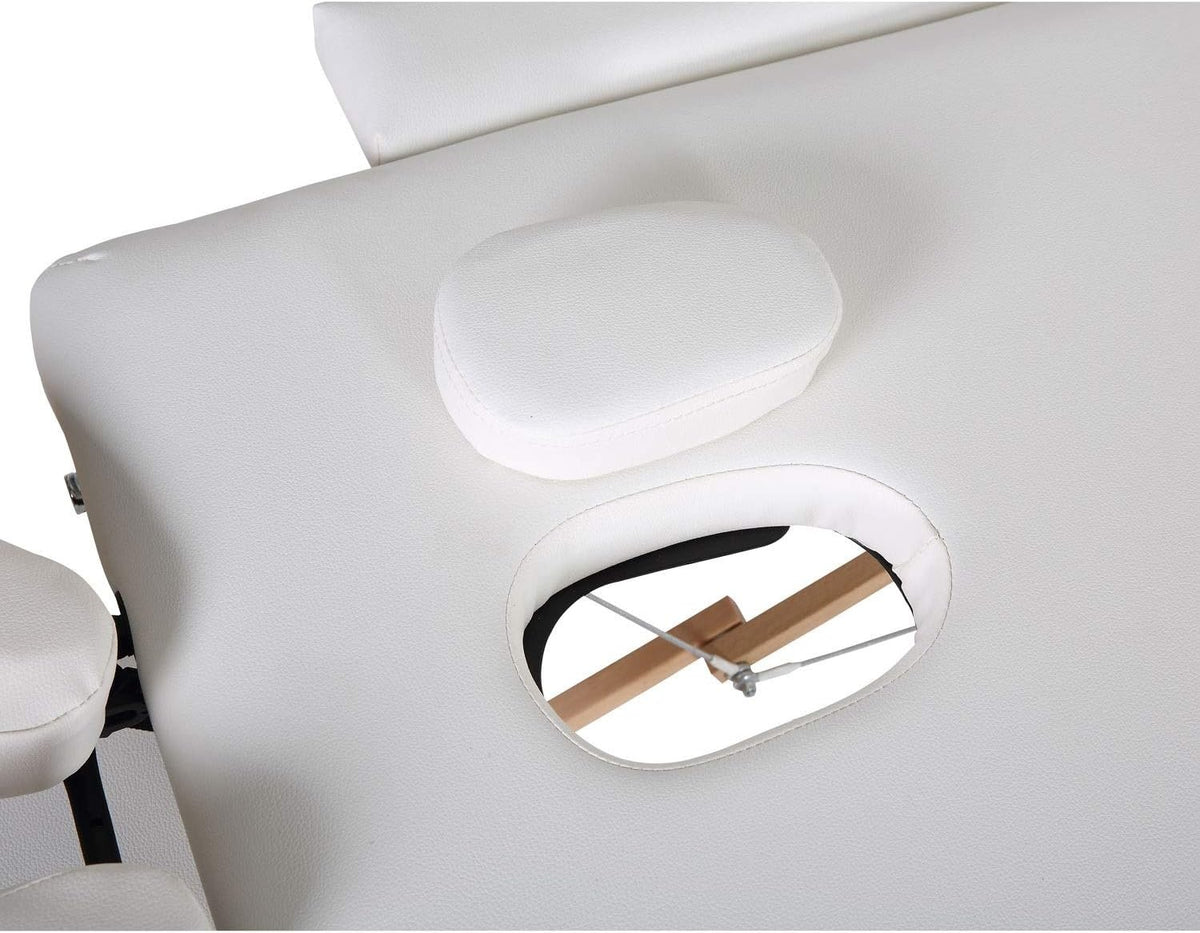 MASSAGETAFEL - Hout-PVC Leer-Opvouwbaar-Verstelbare Hoofdsteun - Wit