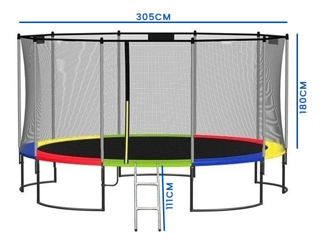 TRAMPOLINE - veiligheidsnet & ladder - regenboog 305 cm