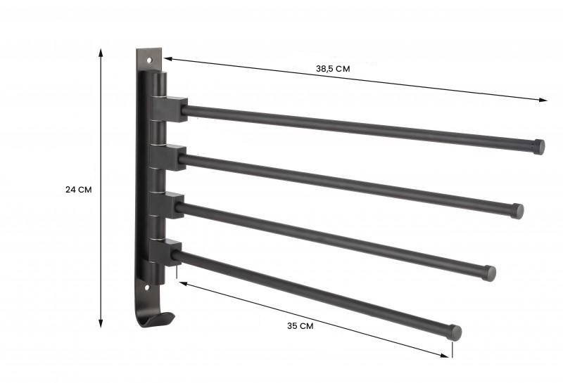 Handdoekenrek - 4 Armen - Opschroefbaar - 38.5 cm - Zilver