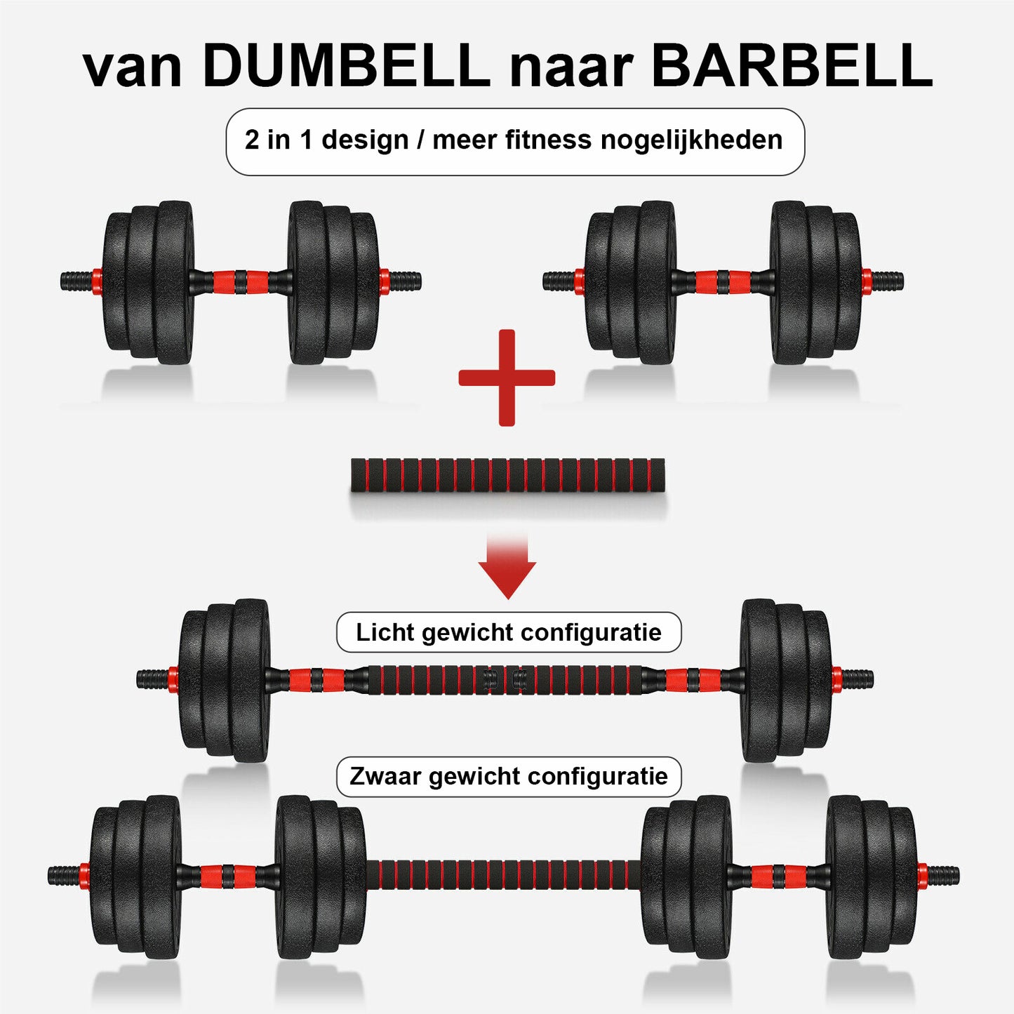 Halterset - Verstelbaar 30 kg - Zwart/Rood