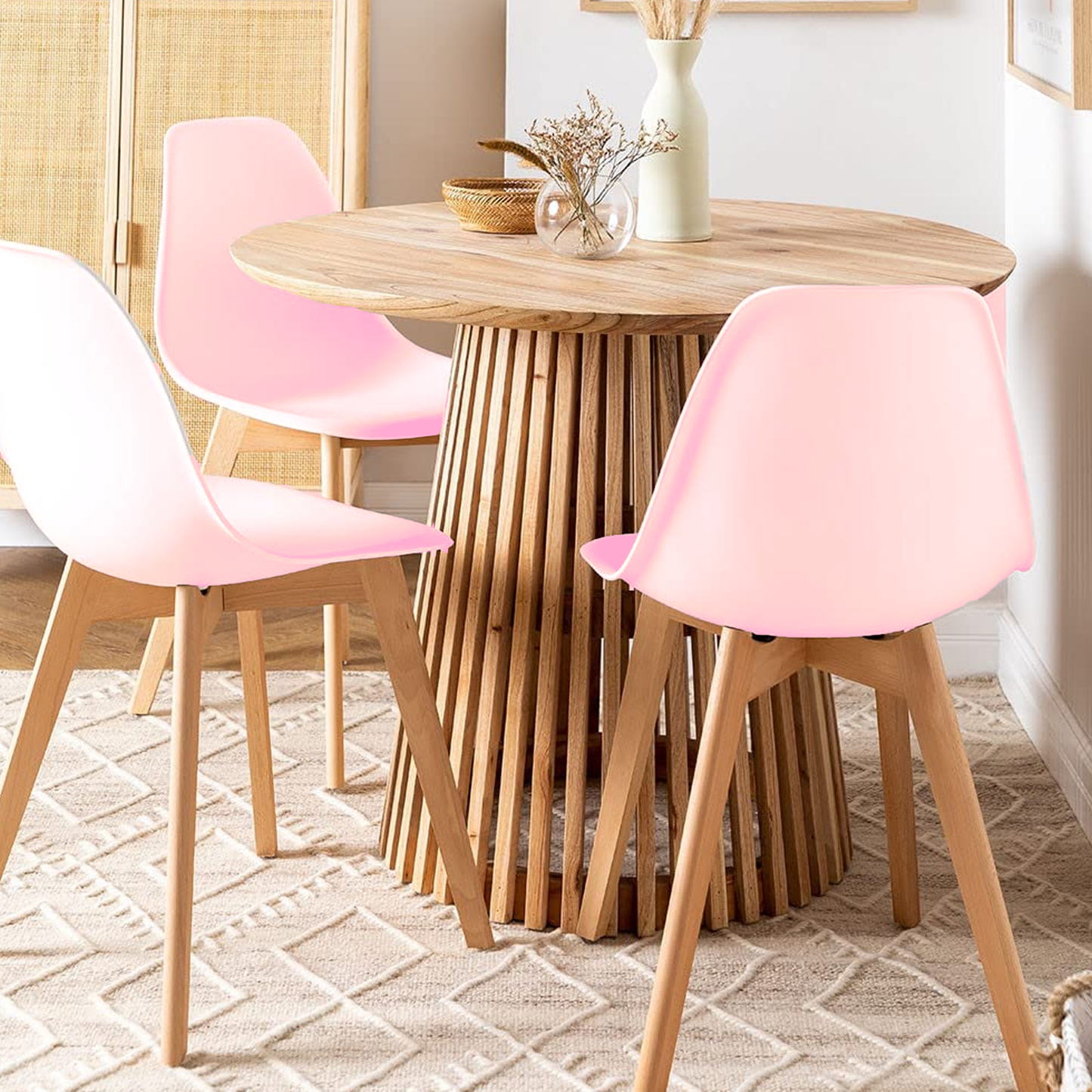 EETKAMERSTOELEN - Set van 4, polypropyleen, beukenhout - Roze