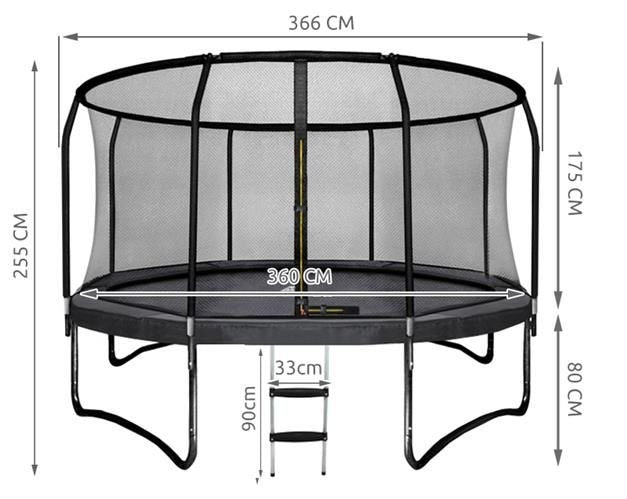 TRAMPOLINE - Veiligheidsnet-Ladder-Max 150kg - Zwart-366cm
