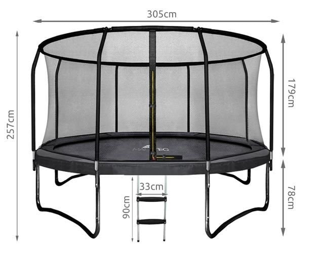 TRAMPOLINE - Veiligheidsnet-Ladder-Max 150kg - Zwart-305cm
