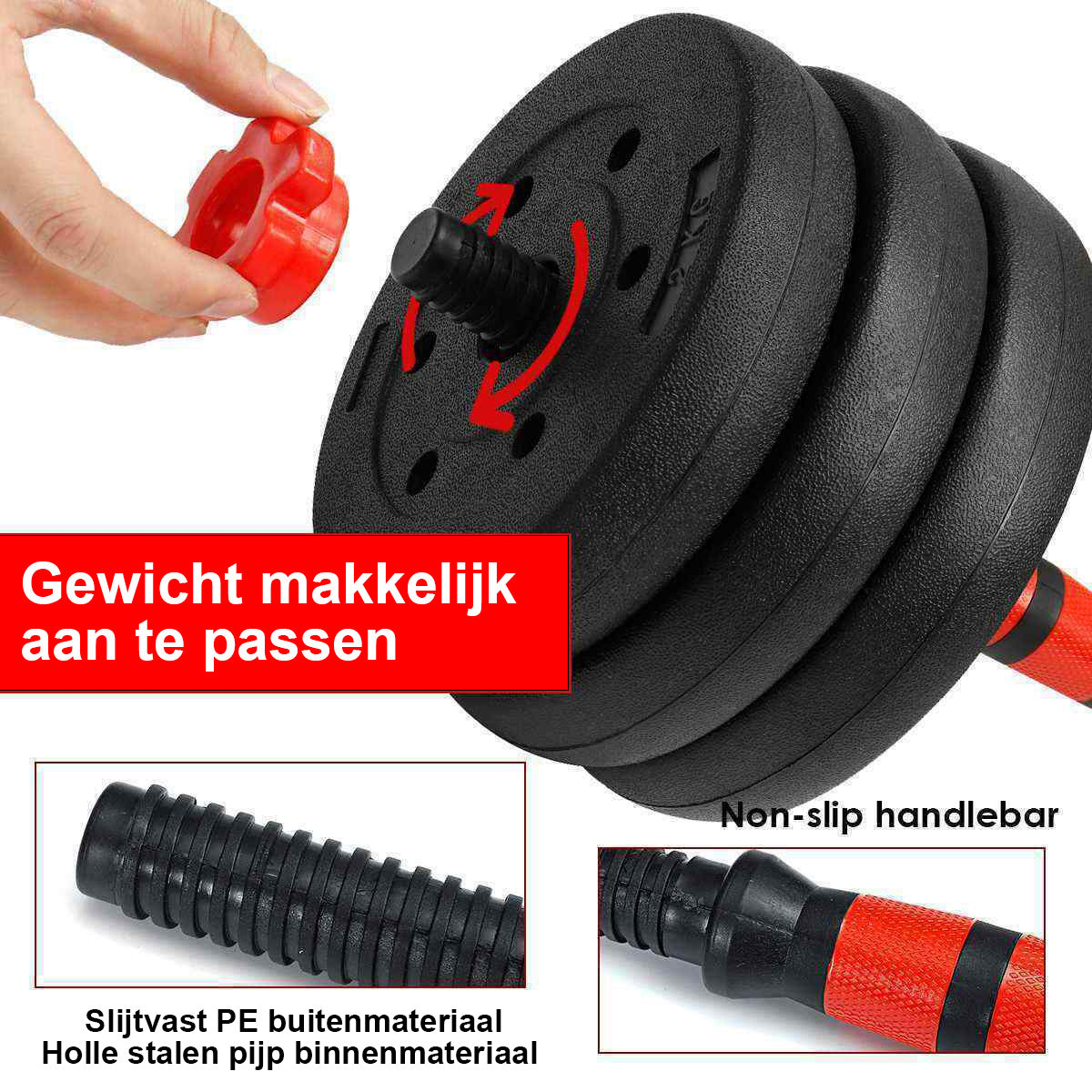 Halterset - Verstelbaar 30 kg - Zwart/Rood
