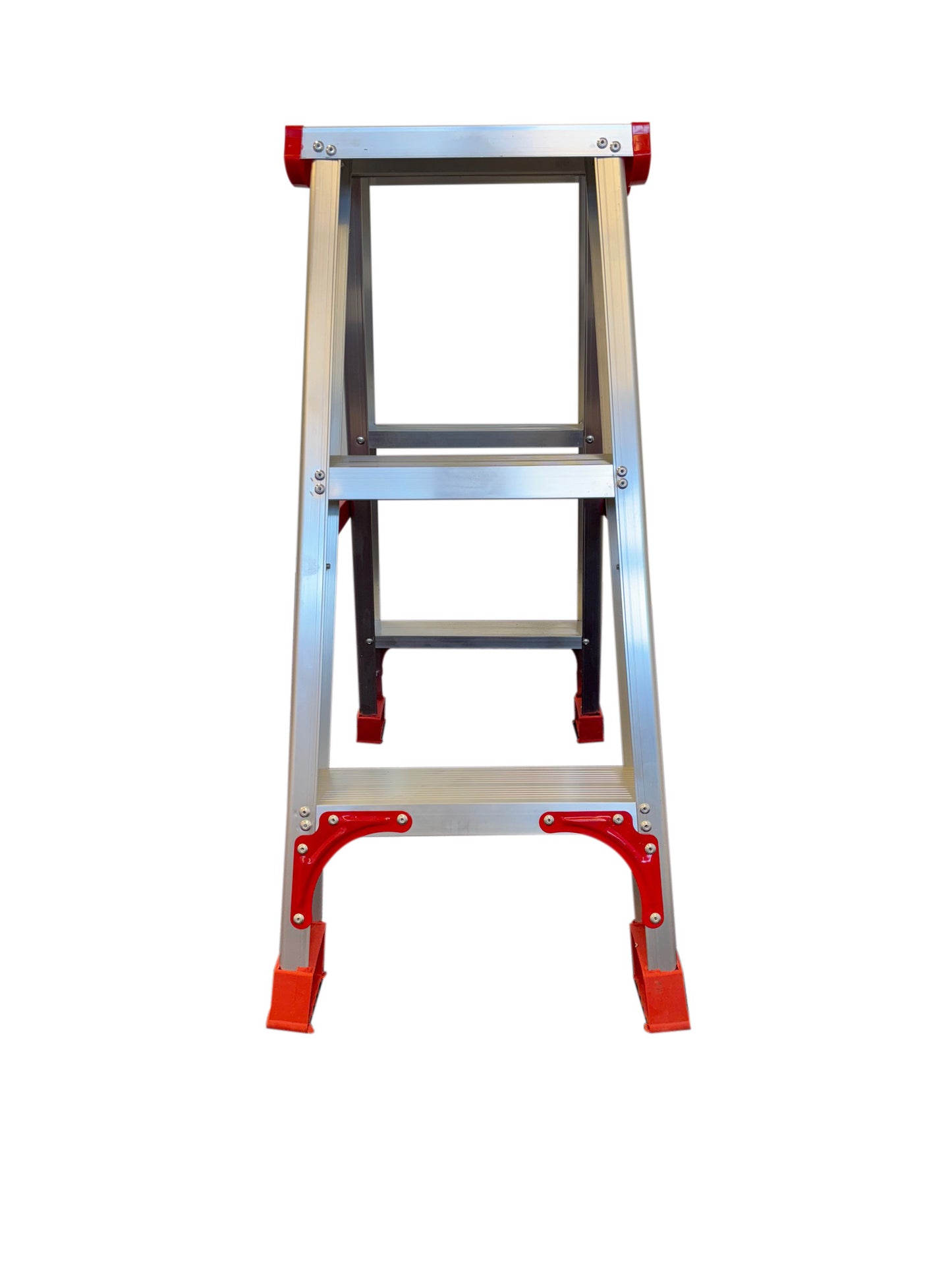HUISHOUDTRAP - aluminium - 2x3 treden - zilver/rood
