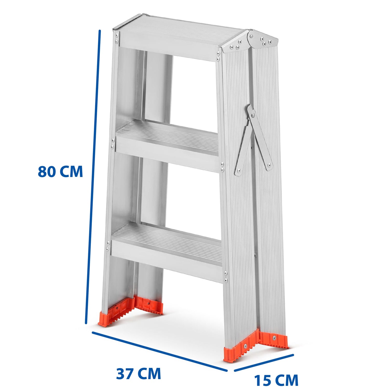 HUISHOUDTRAP - aluminium - 2x3 treden - zilver/rood