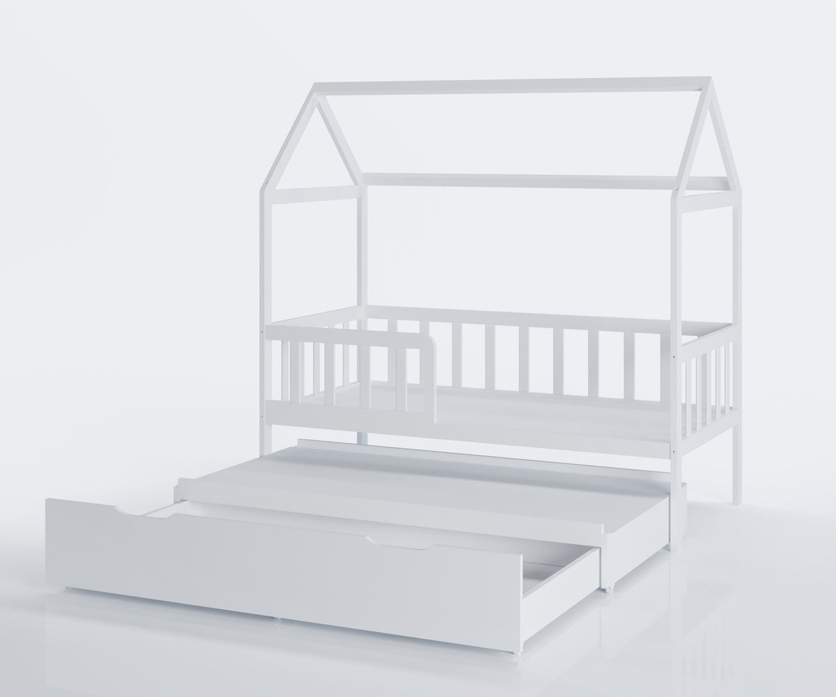 HUISBED - ecologisch vurenhout - met logeerbed en bedlade - wit - 160x80 cm