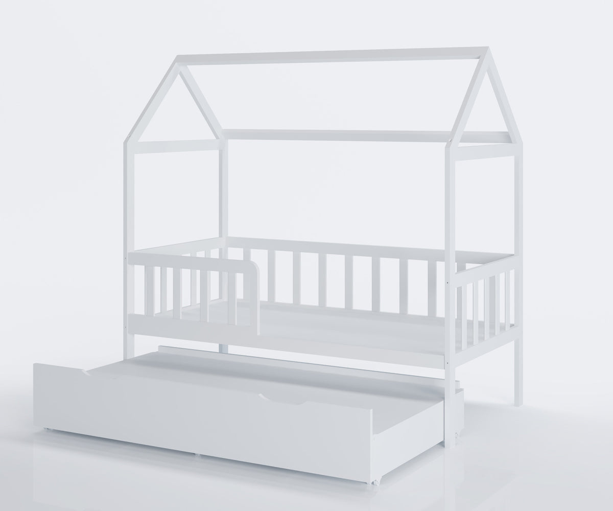 HUISBED - ecologisch vurenhout - met logeerbed en bedlade - wit - 160x80 cm