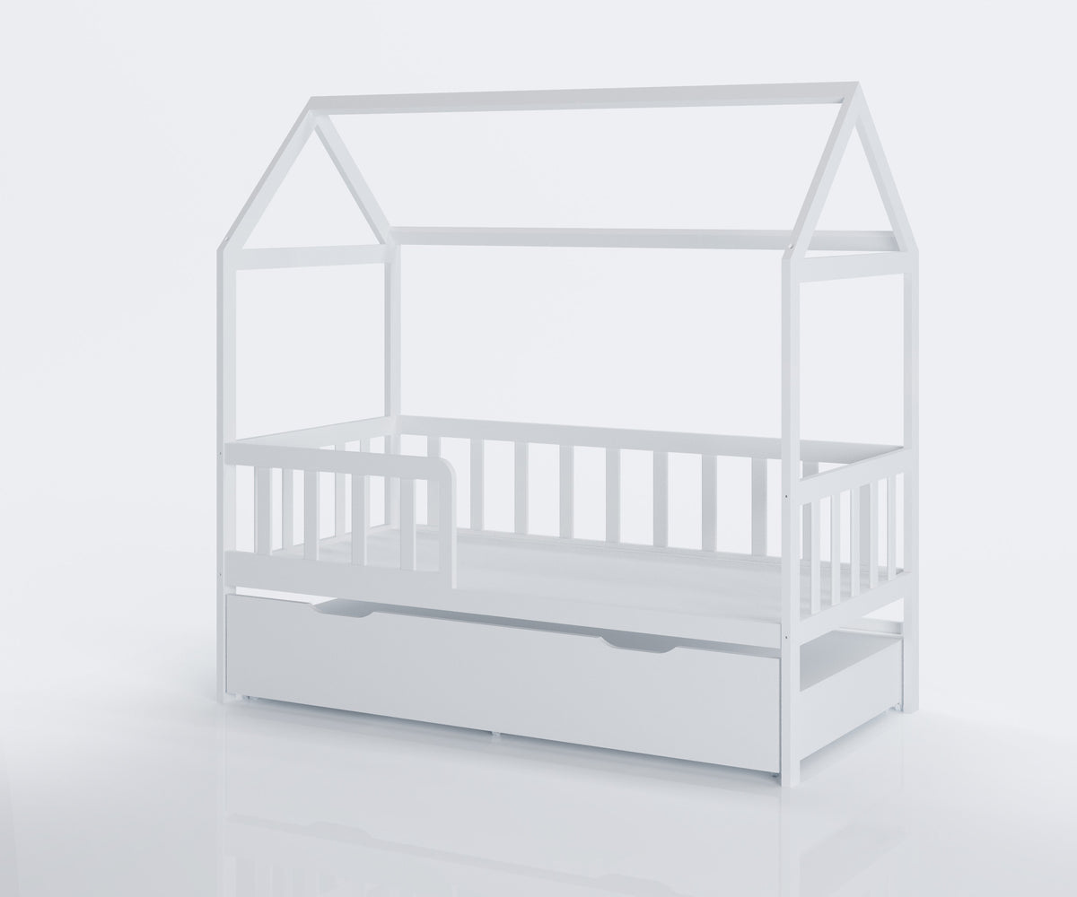 HUISBED - ecologisch vurenhout - met logeerbed en bedlade - wit - 160x80 cm