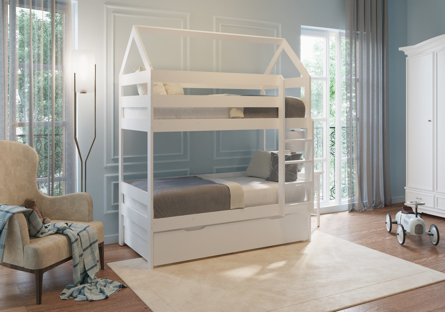 STAPELBED - massief grenenhout-eco friendly verf-bedlade - wit-160x80cm