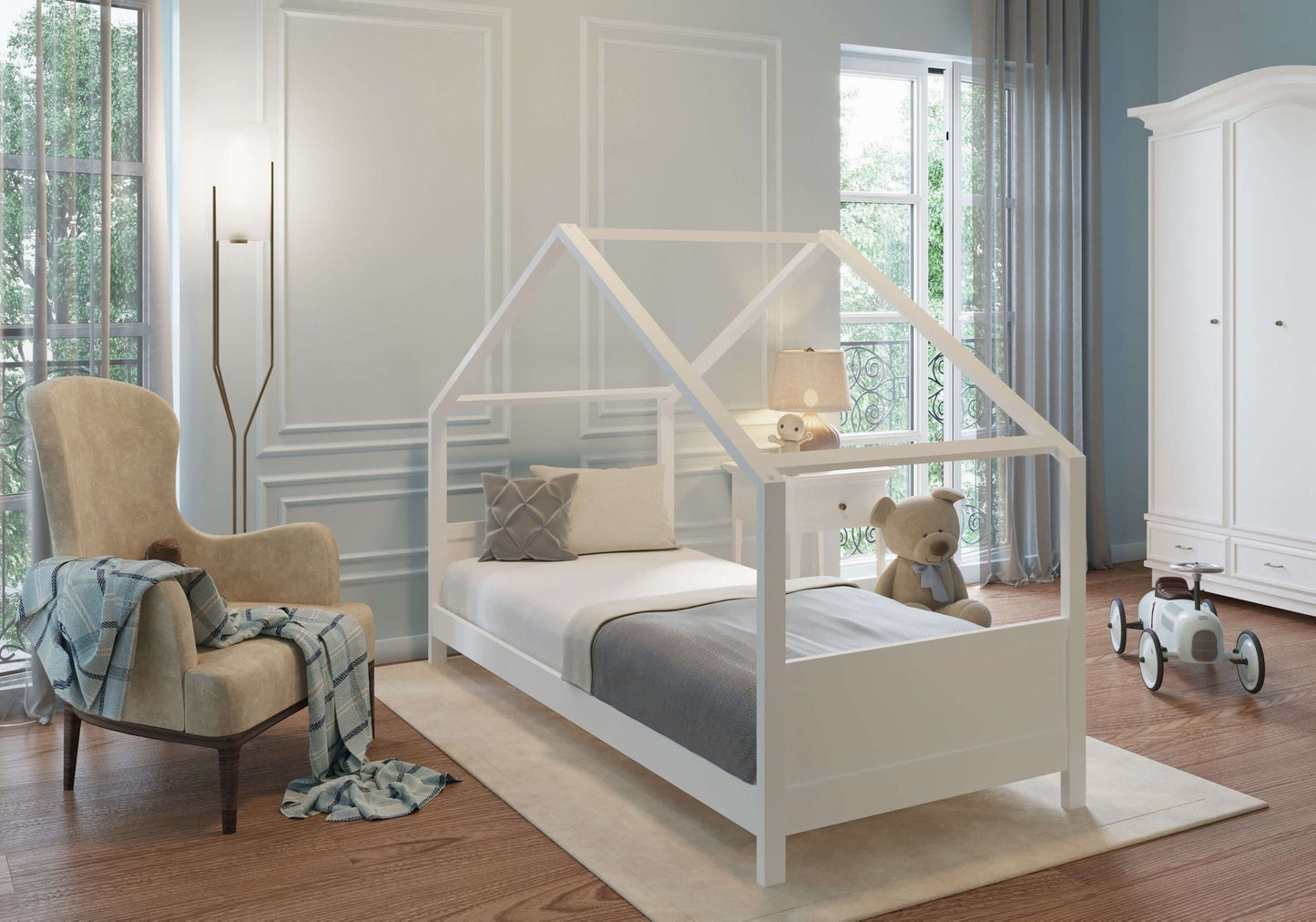 HUISBED - massief grenenhout - wit - 90x200cm