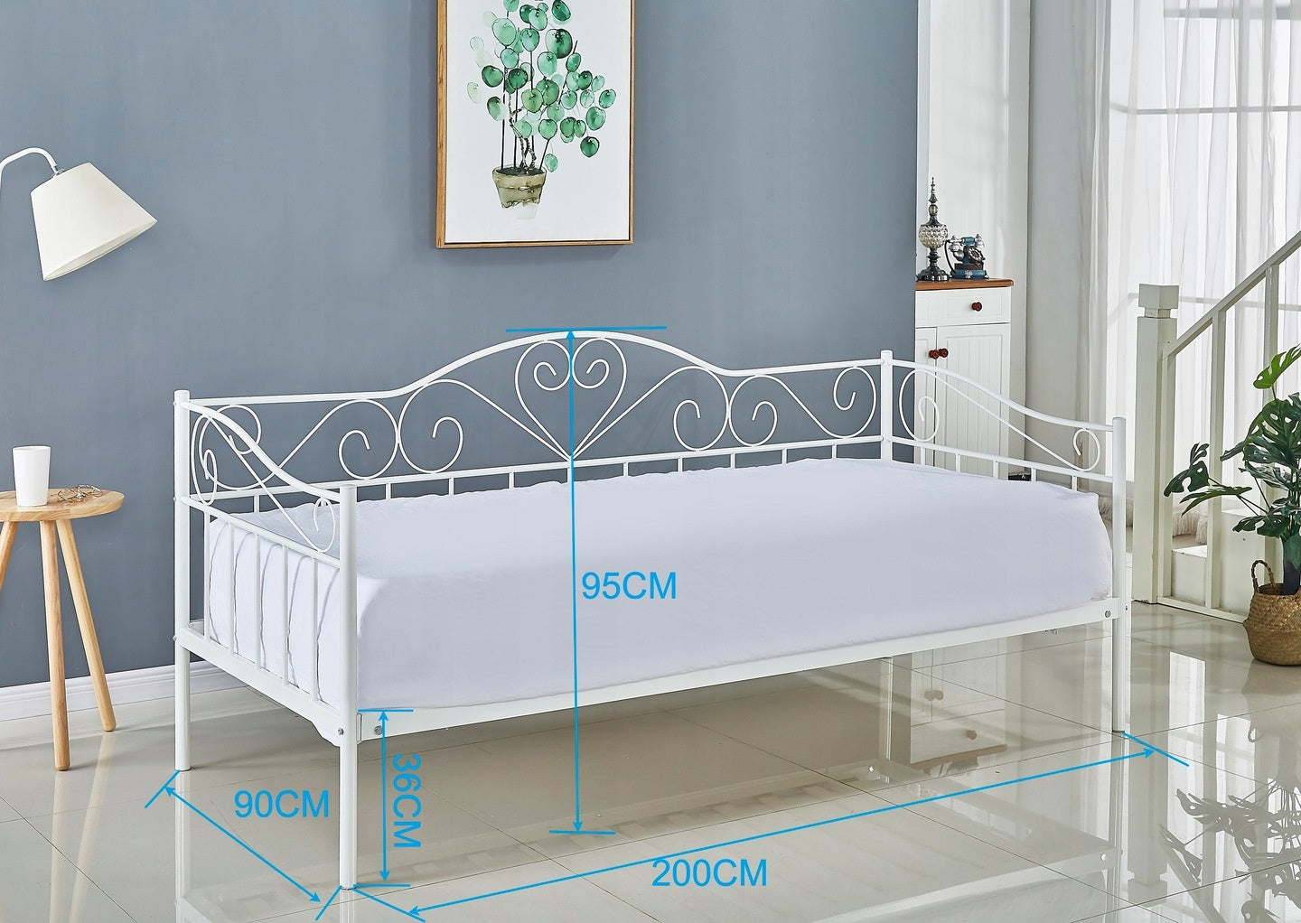 Bedframe - met matras en lattenbodem - wit - 90x200 cm