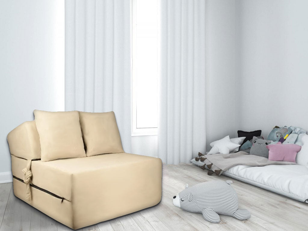 Logeermatras - opvouwbaar met kussens - beige - 200x70x15 cm