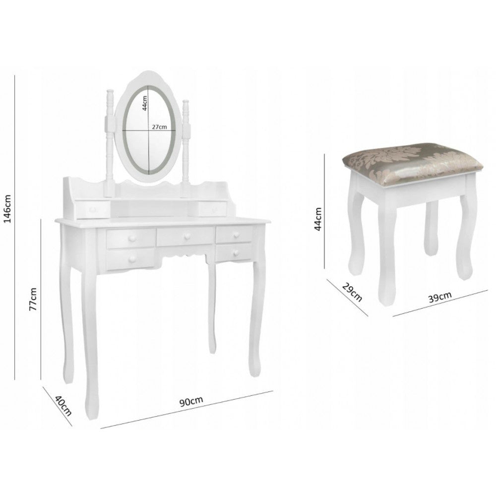 Kaptafel - LED Verlichting-7 Lades - Wit