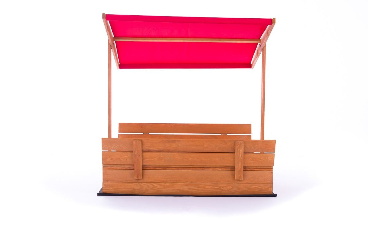 Zandbak - dennenhout met verstelbaar dak en bankjes - rood 120x120 cm