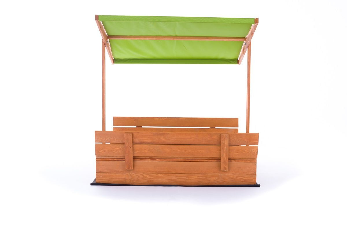 ZANDBAK - dennenhout met verstelbaar dak en bankjes - groen/120x120 cm