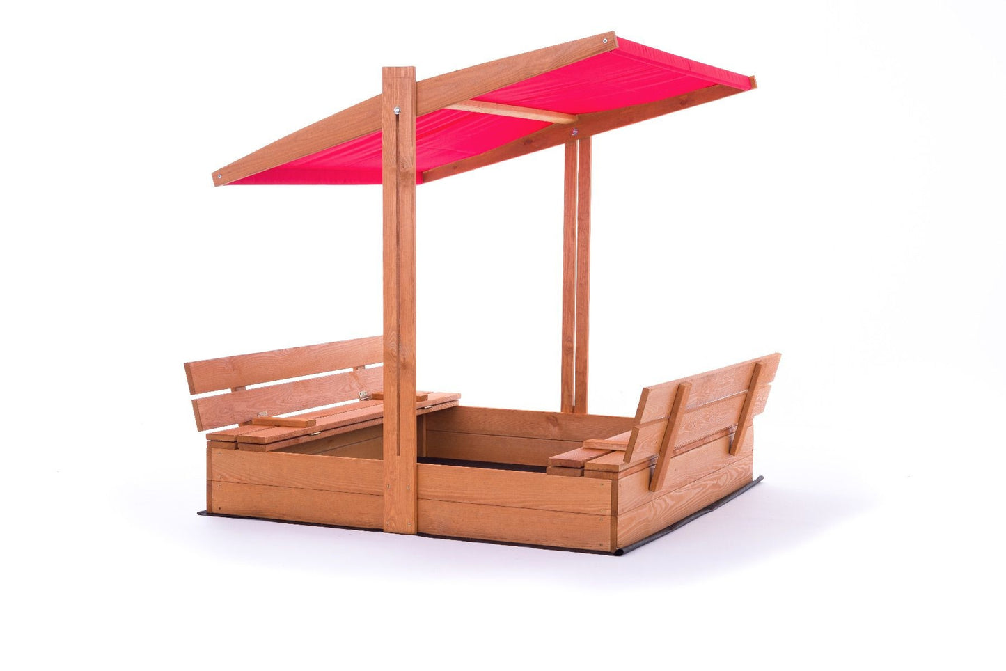 Zandbak - dennenhout met verstelbaar dak en bankjes - rood 120x120 cm