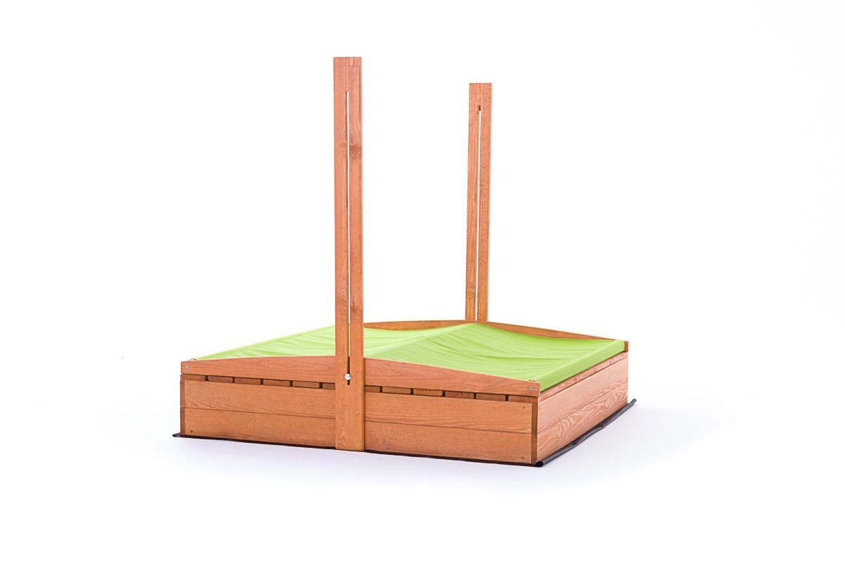 ZANDBAK - dennenhout met verstelbaar dak en bankjes - groen/120x120 cm