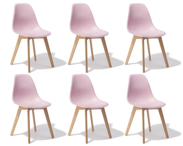 EETKAMERSTOEL - Set van 6 - Beukenhouten poten - Roze