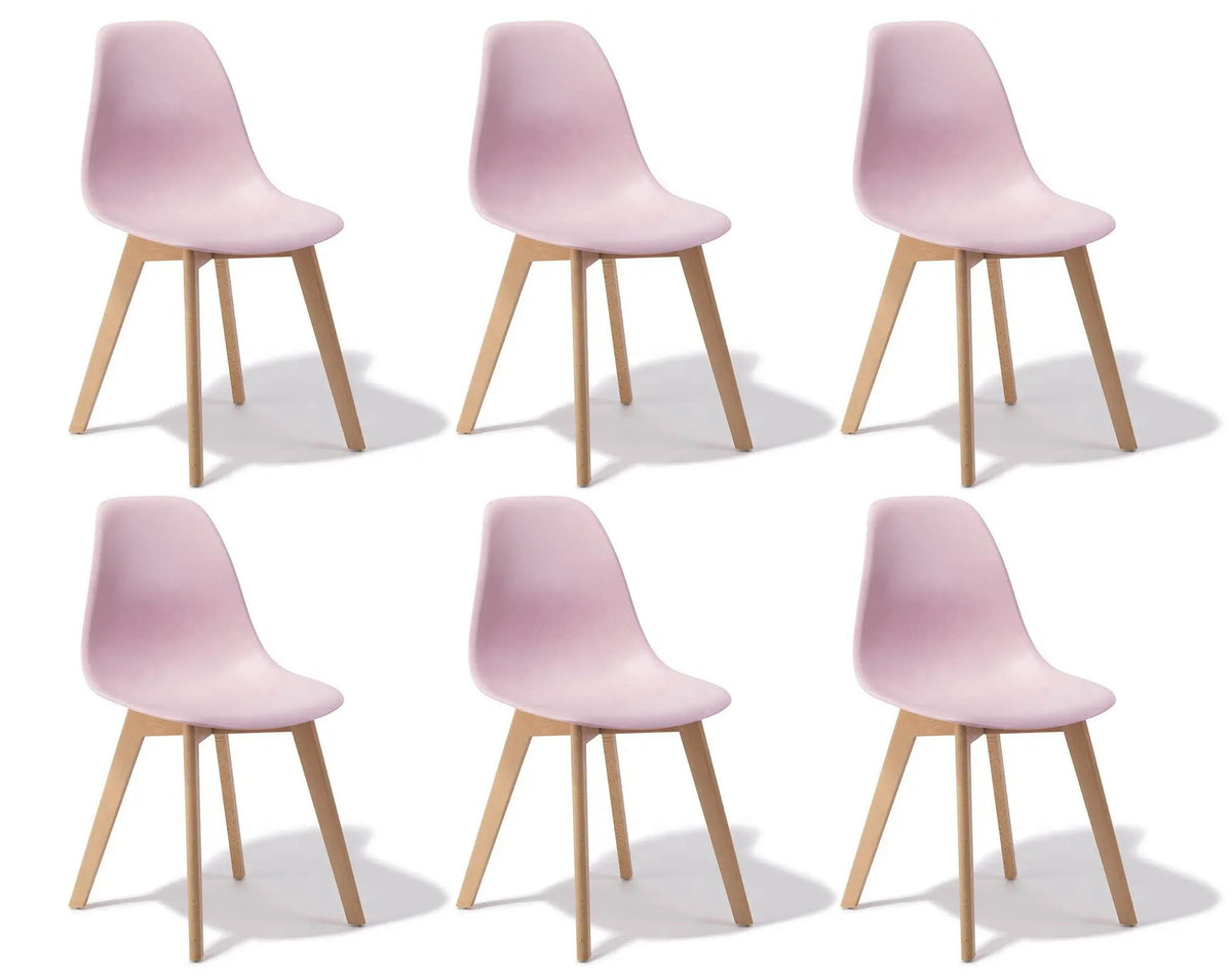 EETKAMERSTOEL - Set van 6 - Beukenhouten poten - Roze