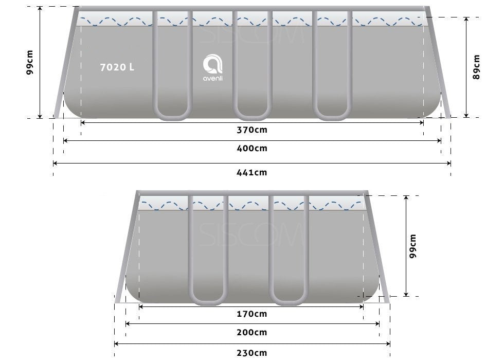 Opzetzwembad - 7020L 3-laags PVC met pomp - Grijs 400x200x99cm
