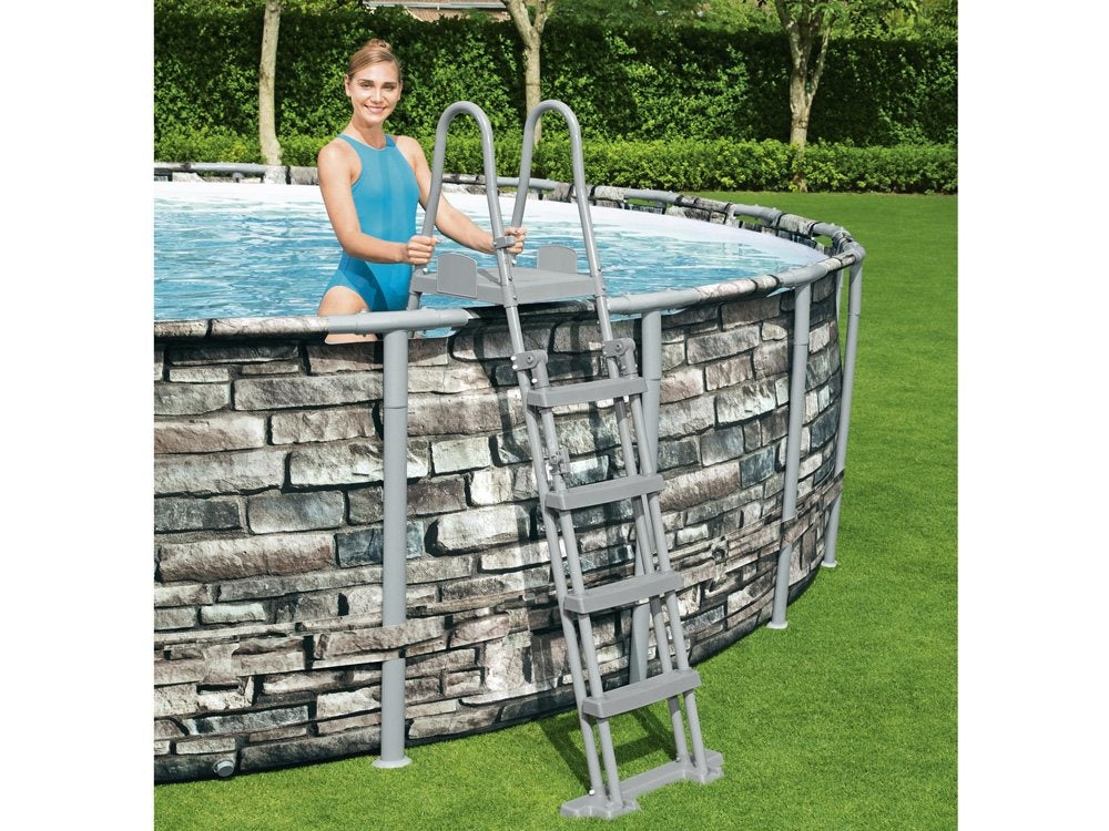 Opzetzwembad - 671 cm Diameter, 132 cm Hoogte, 9463 l/h Pomp - Steen-look