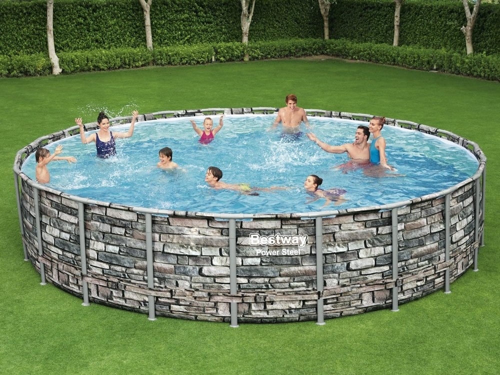 Opzetzwembad - 671 cm Diameter, 132 cm Hoogte, 9463 l/h Pomp - Steen-look