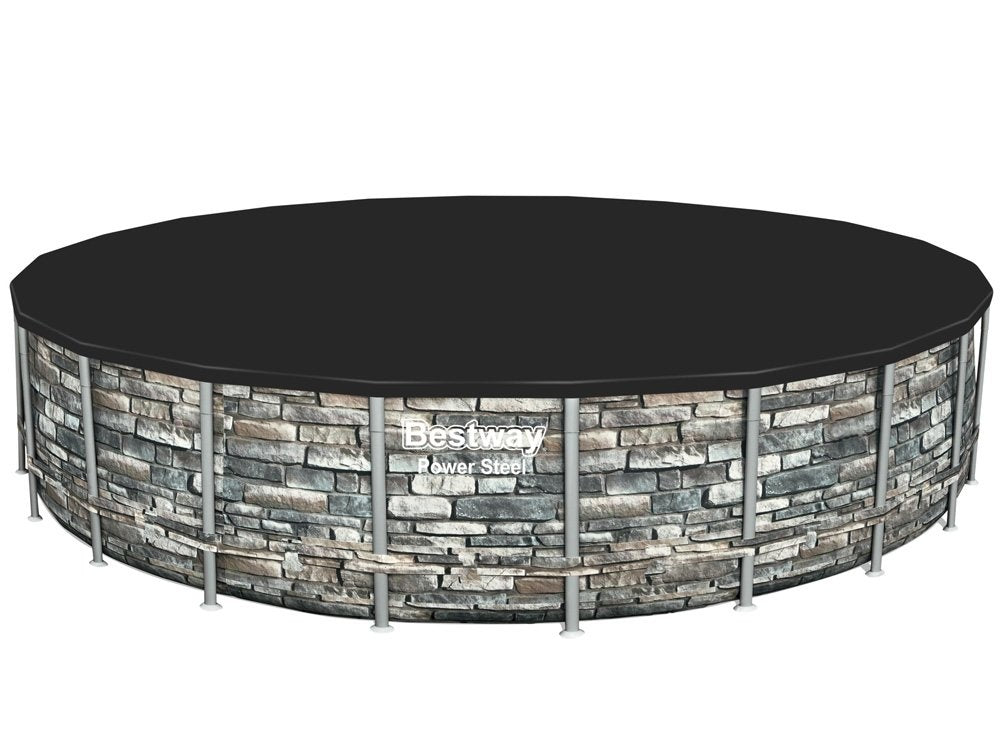 Opzetzwembad - 671 cm Diameter, 132 cm Hoogte, 9463 l/h Pomp - Steen-look