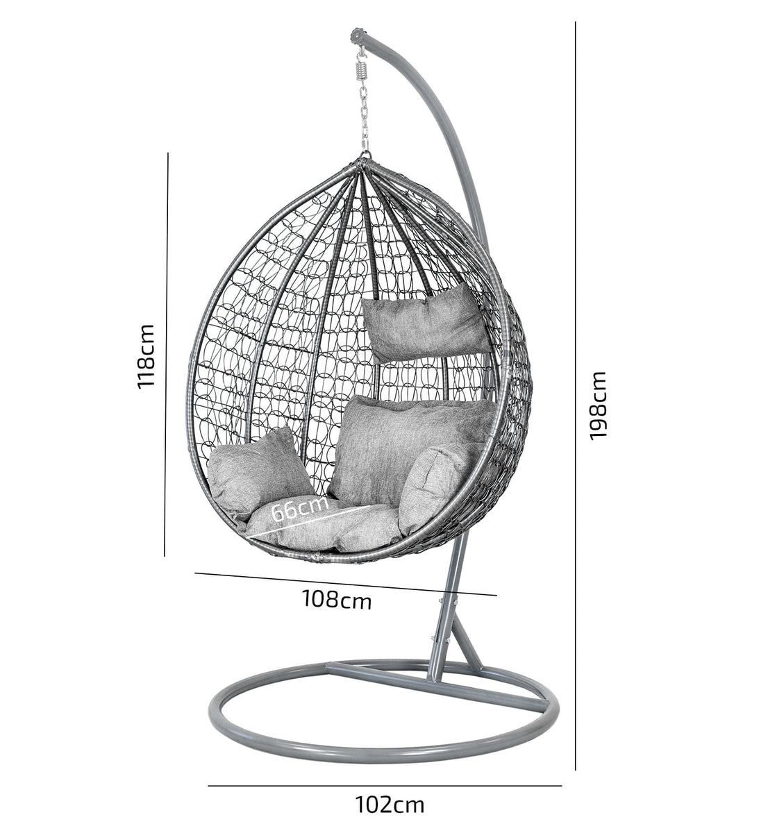 HANGSTOEL - Staalconstructie met Grijze Kussens - Grijs