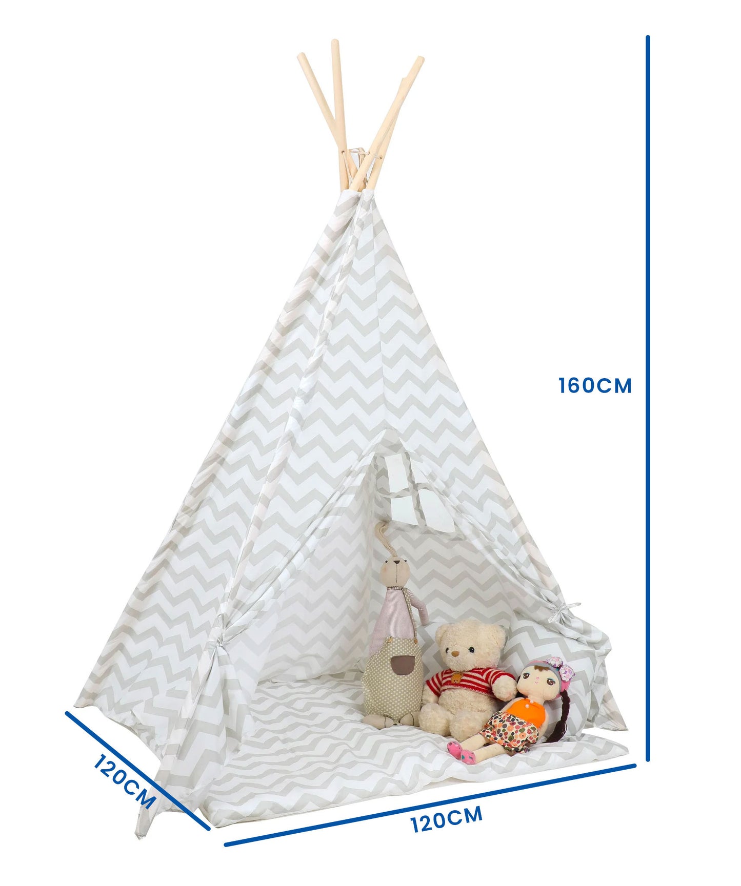 TIPITENT - Katoen met Zigzag Patroon - Grijs 120x120x160 cm