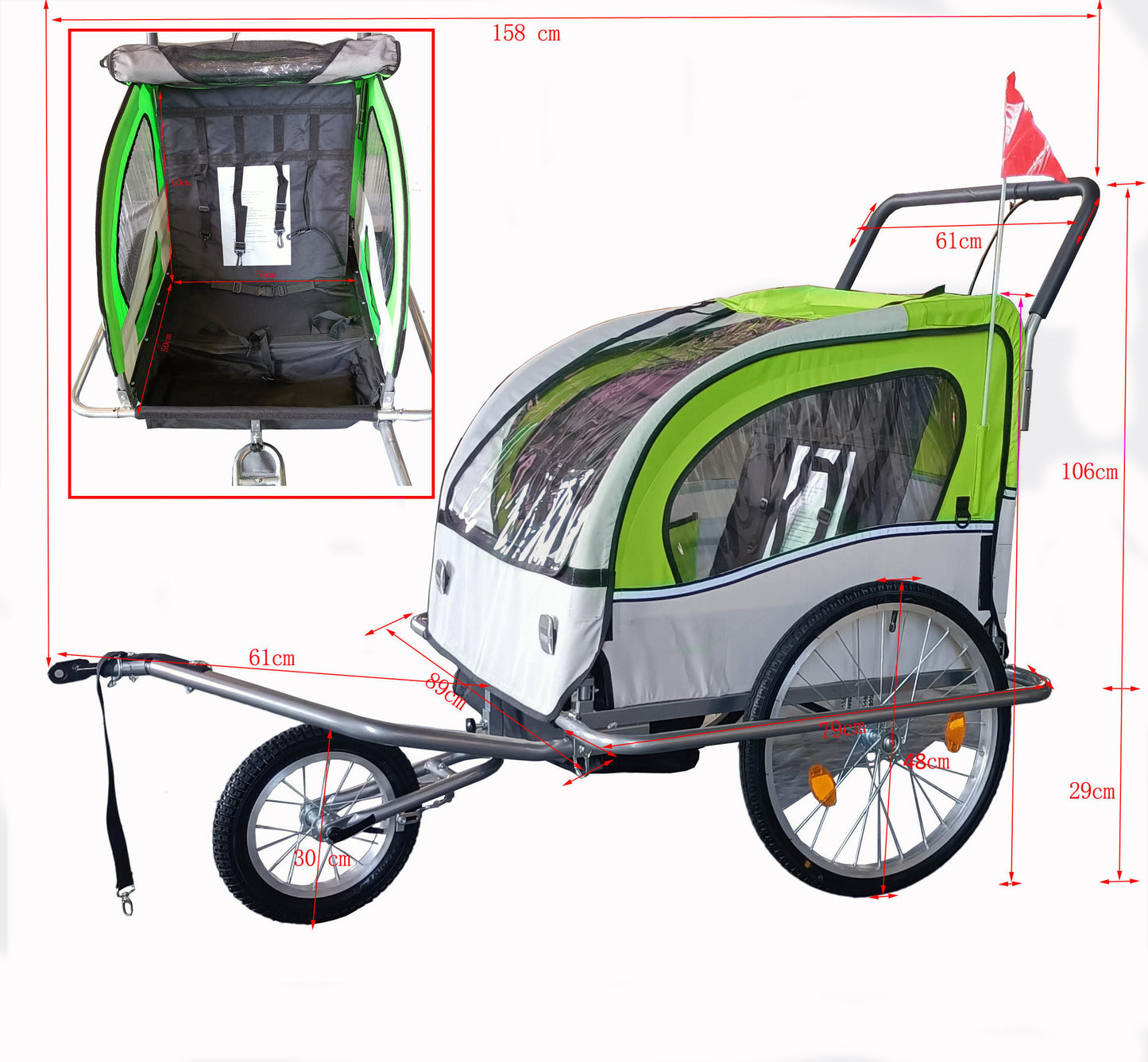 fietskar - schokdemper en luchtbanden - lime groen