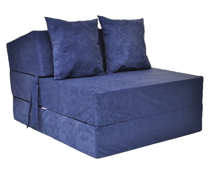 LOGEERMATRAS - opvouwbaar, velours, met kussens - blauw - 200x70x15 cm