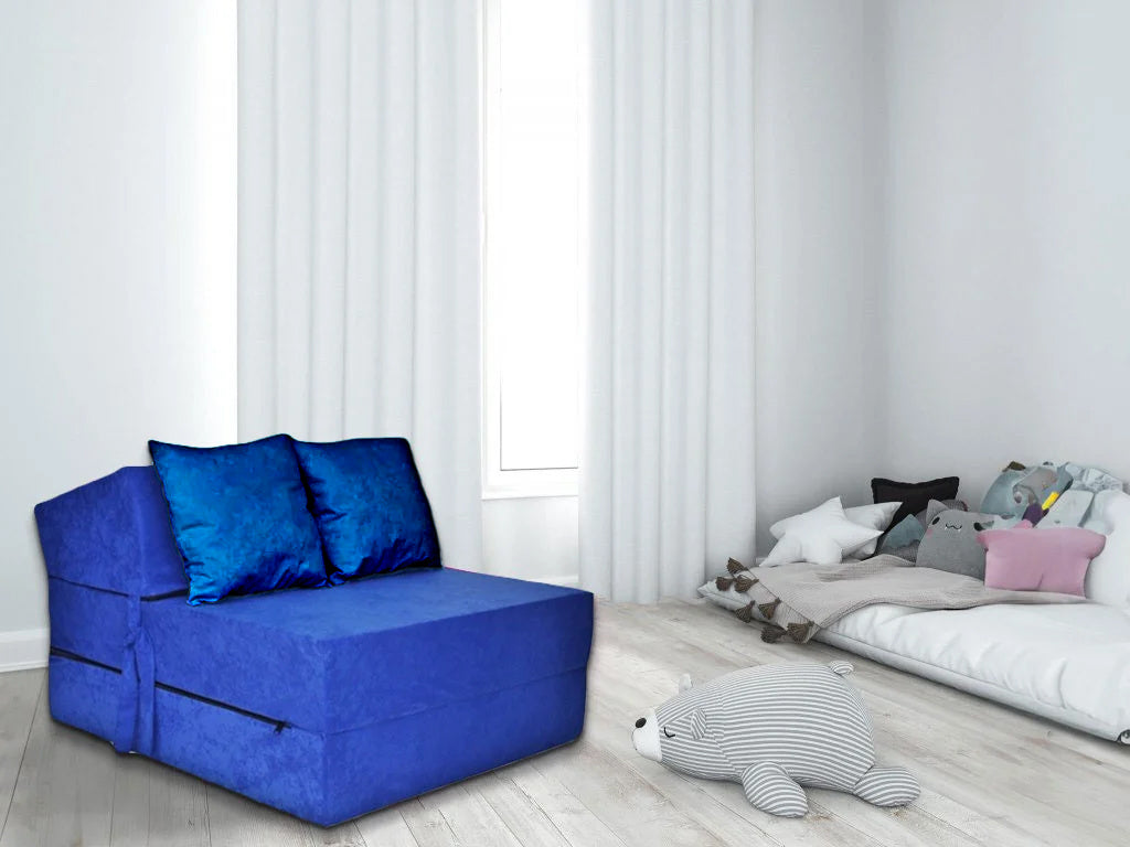logeermatras - opvouwbaar - met kussens - blauw - 205x70x15 cm