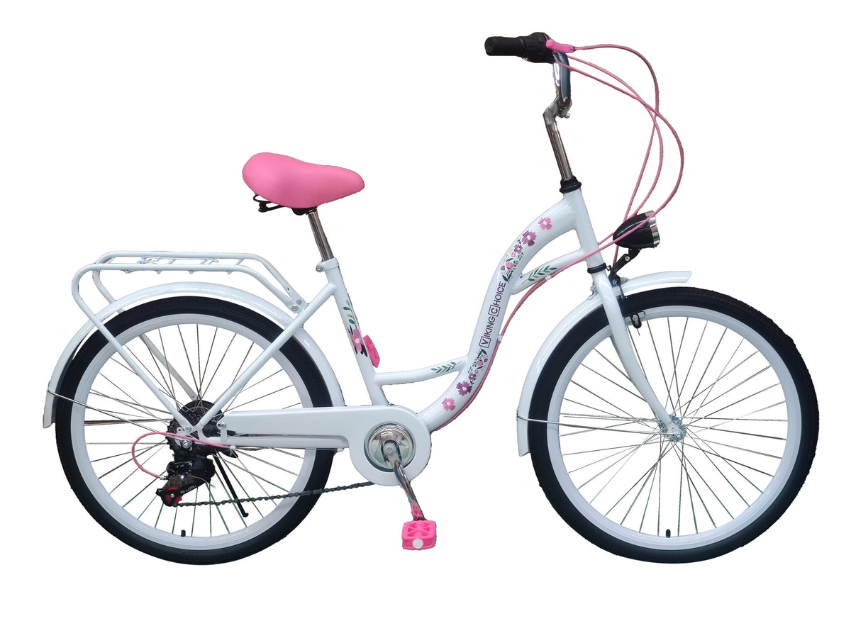 MEISJESFIETS - 6 Shimano Versnellingen - Wit/Roze - 24 Inch